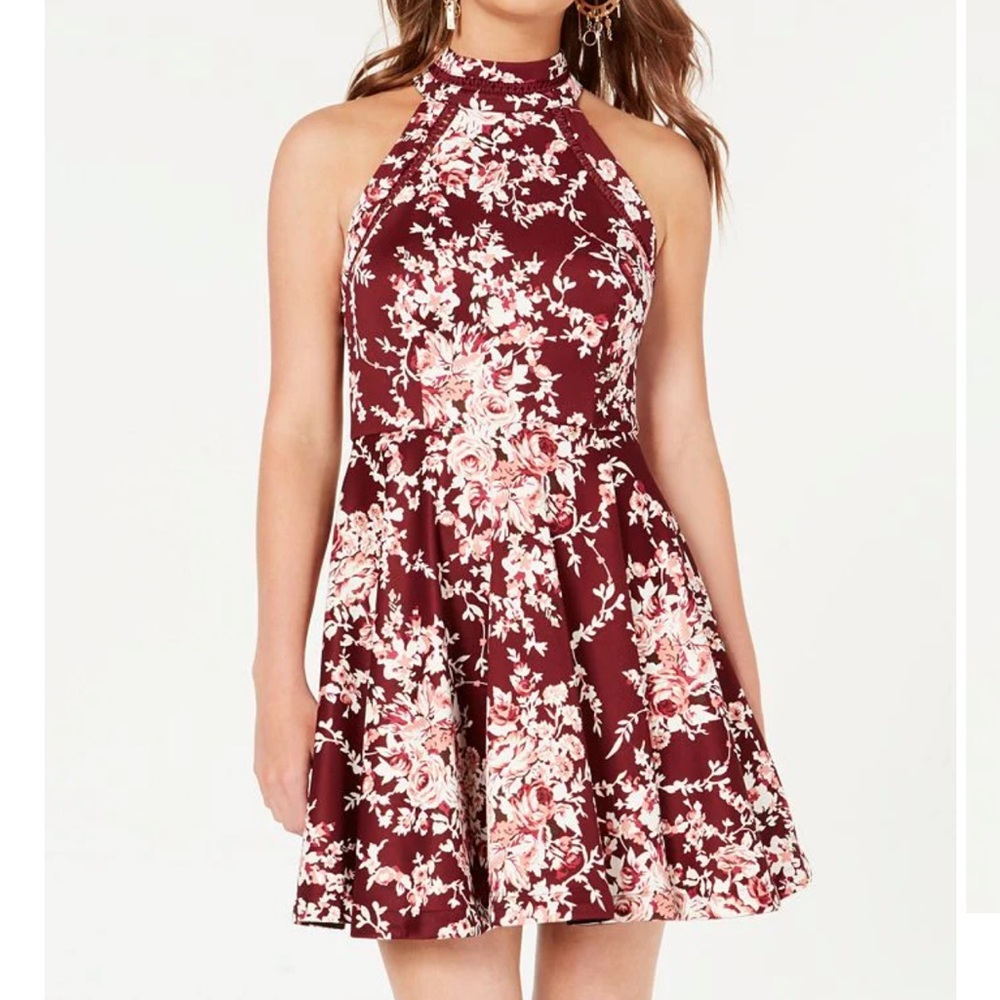 B Darlin Junior Women's Floral Halter Short Fit Flare Dress Size 9/10